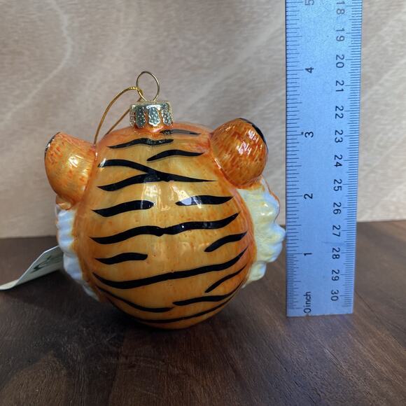 New Bengal Tiger Big Cat Head Blown Glass Holiday Christmas Ornament Vintage - Picture 4 of 5